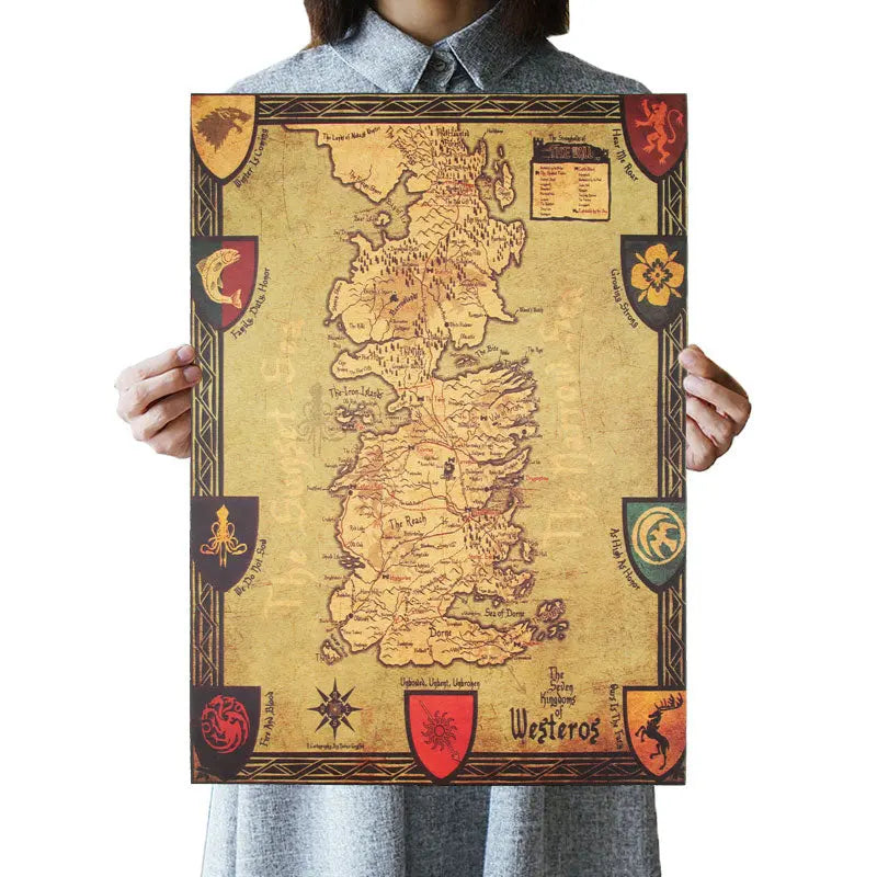 Affiche Game of Thrones carte de Westeros en papier kraft rétro Industris.fr