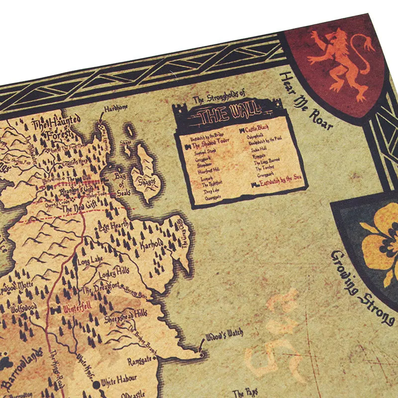 Affiche Game of Thrones carte de Westeros en papier kraft rétro Industris.fr