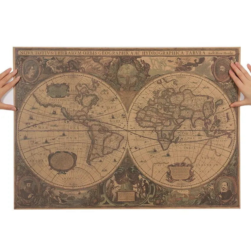 Affiche Vintage de la carte du monde en papier Kraft Industris.fr