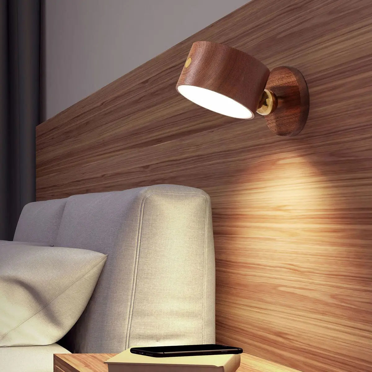 Applique murale LED rotative à 360 ° en bois Industris.fr