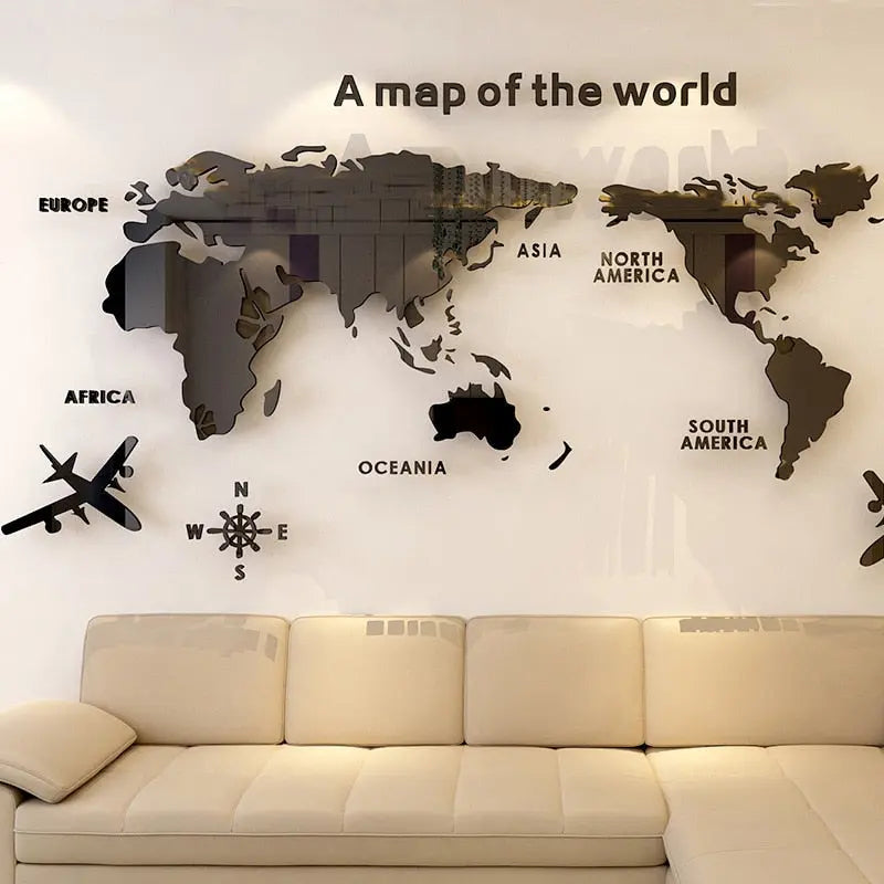 Autocollants muraux 3D en acrylique carte du monde –