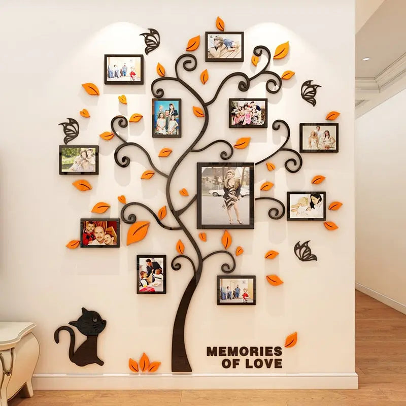 Décor arbre 3D en acrylique avec cadre photo familial et miroir Industris.fr