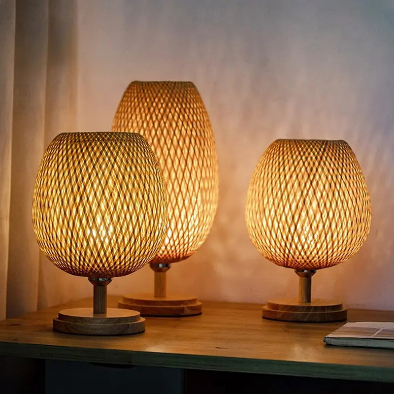 Lampe de table en bambou tissé, style pastoral chinois rétro Industris.fr