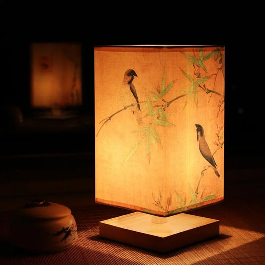 Lampe de table en bois vintage de style chinois Industris.fr