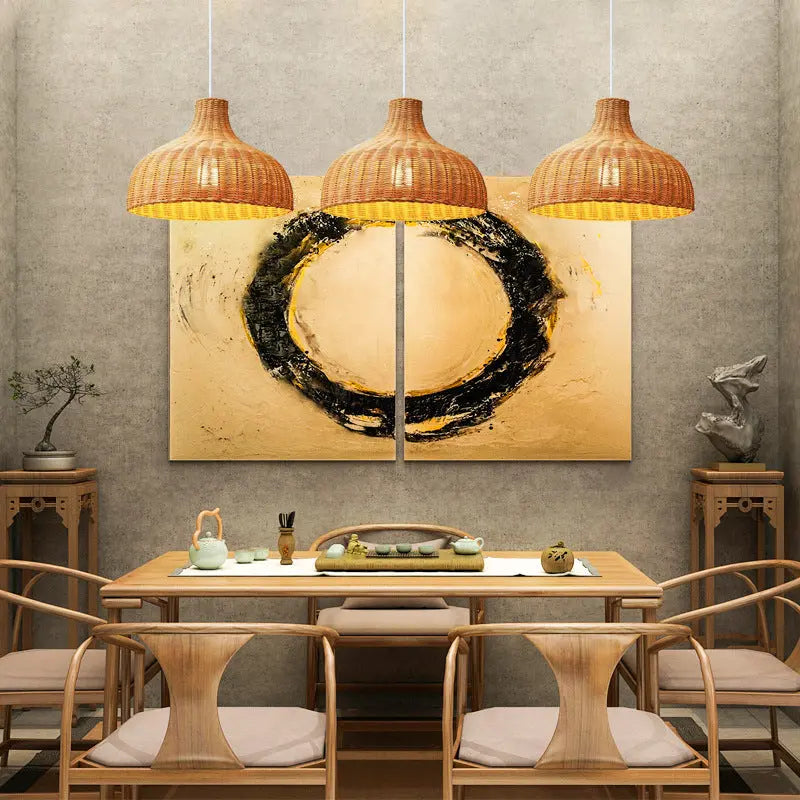 Plafonnier en rotin et bambou, design chinois Industris.fr