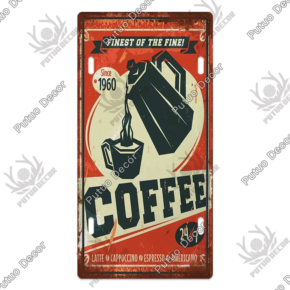 Plaque d'immatriculation de café en étain rétro, décor vintage Industris.fr