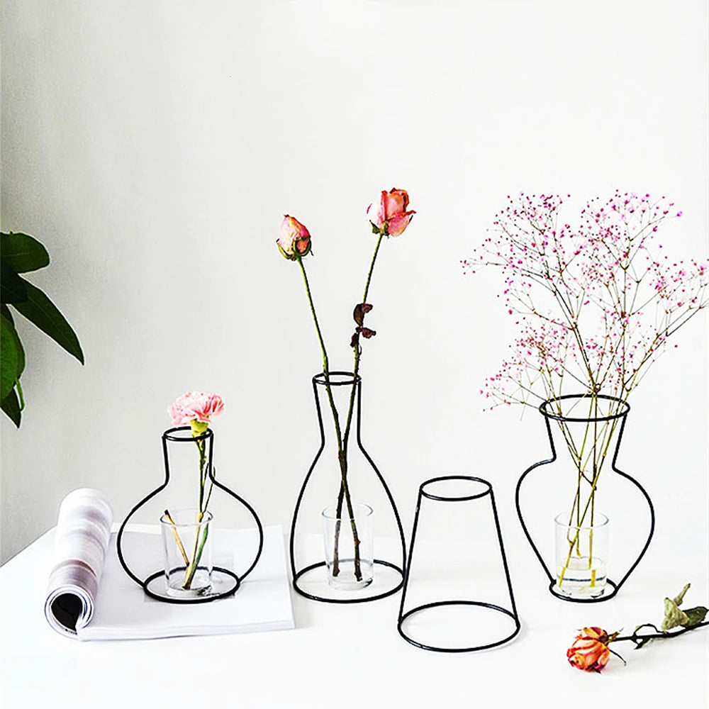Vases à fleurs nordiques Porte-fleurs en fer Pot de fleurs Porte-plantes Pot de fleurs Décoration de salon Maison Décoration de vase d'intérieur