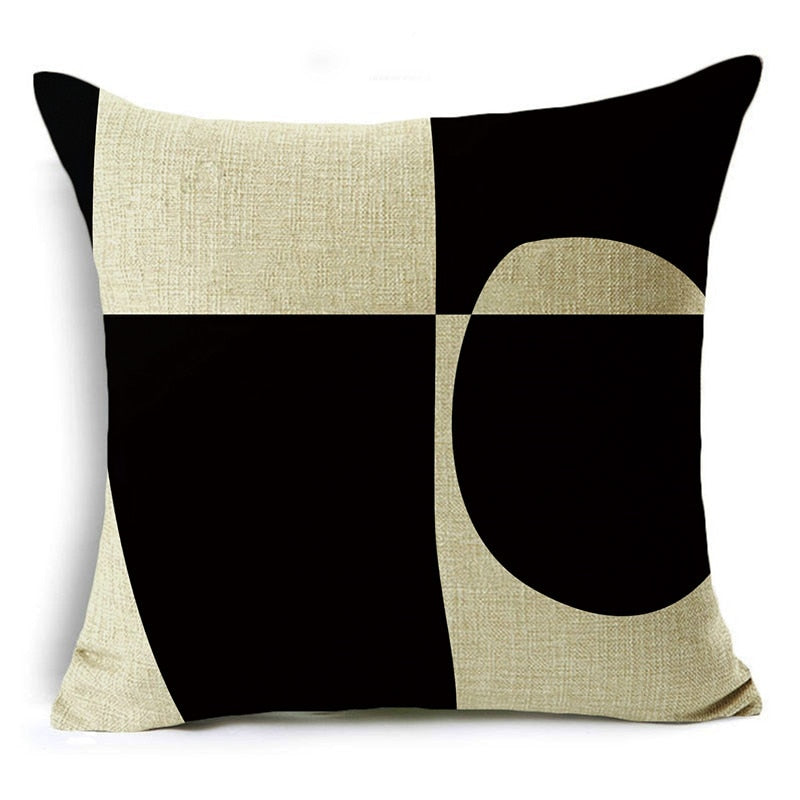 WZH-Taie d'oreiller carrée en lin à College géométriques, housse de coussin, noir et blanc, décoration de chambre à coucher et de voiture, 40cm, 45cm, 50cm Industris.fr