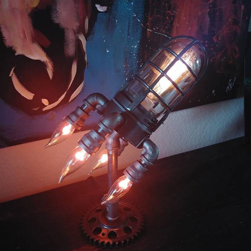 Lampe de Table en plastique Steampunk en Forme de Fusée, Design Vintage, Luminaire Décoratif d'Nik, Idéal pour un Bar ou un Bureau, E26 Industris.fr