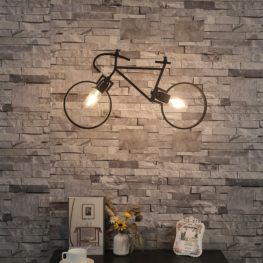 Lampe suspendue rétro en fer pour vélo avec un design créatif Industris.fr