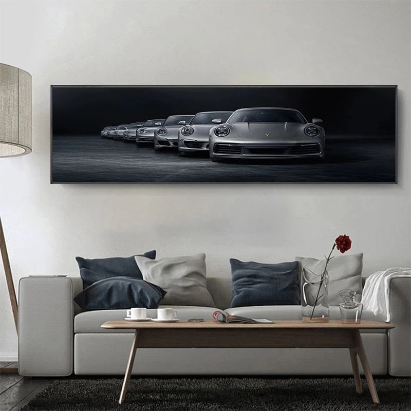 Affiche de luxe, Style industriel Porsche 911 Sport voiture rétro, toile peinture murale, image imprimée, décor de salon, maison Industris.fr