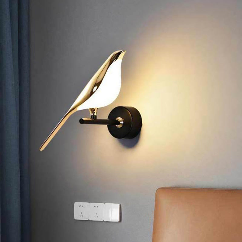 Applique murale LED en forme d'oiseau doré, design nordique, luminaire d'intérieur, idéal pour un salon, un Bar ou une chambre à coucher, nouveauté Industris.fr