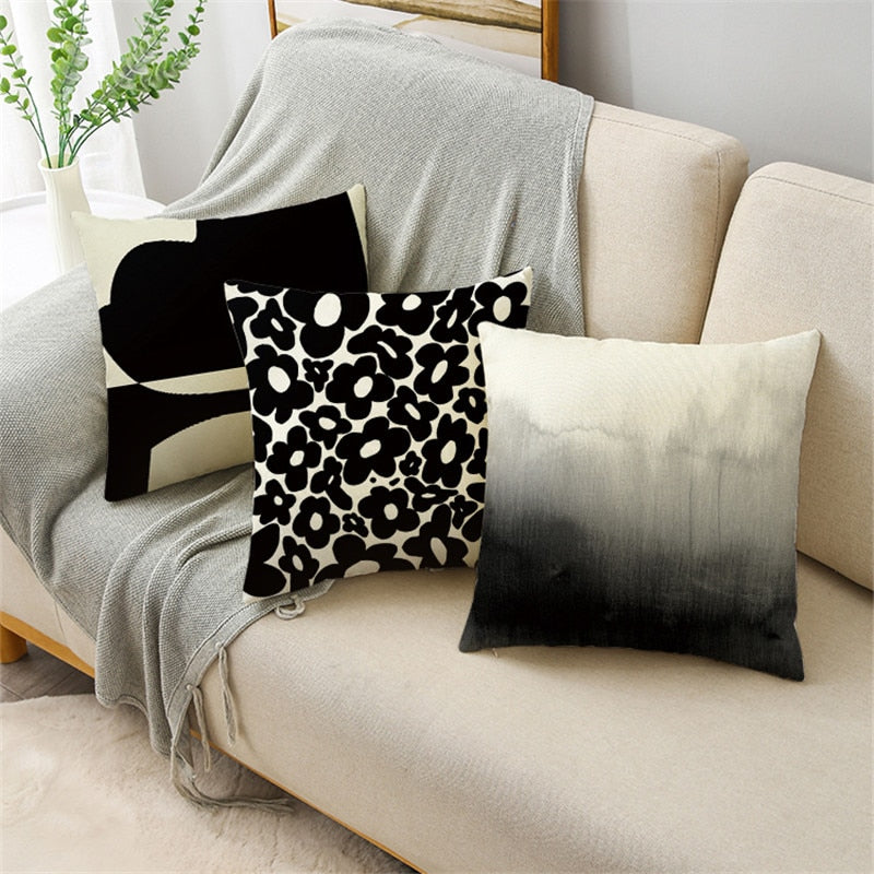 WZH-Taie d'oreiller carrée en lin à College géométriques, housse de coussin, noir et blanc, décoration de chambre à coucher et de voiture, 40cm, 45cm, 50cm Industris.fr