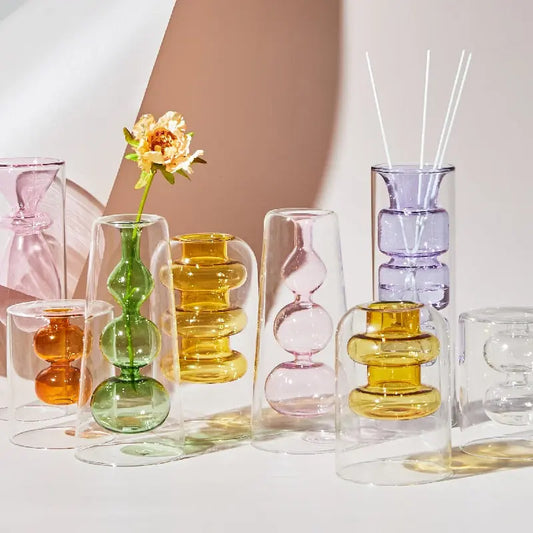 Vase en verre coloré nordique pour décoration hydroponique